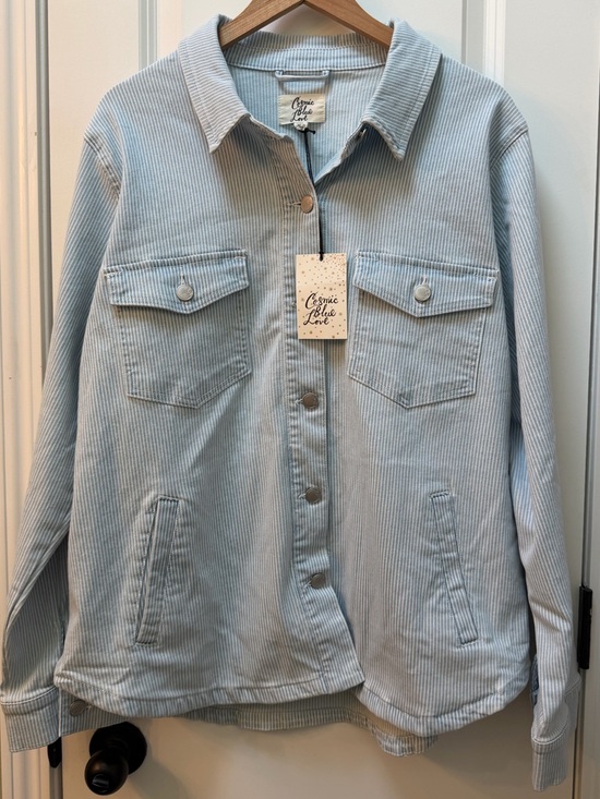 cosmic blue love Jackets & Blazers - Boutique Pinstripe Denim Shacket